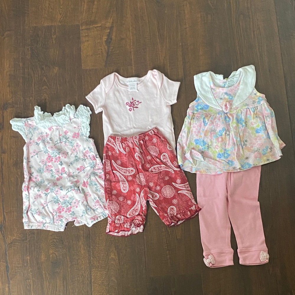 Bundle Laura Ashley Baby Pink Floral Lace Trim Romper Set 3-18M